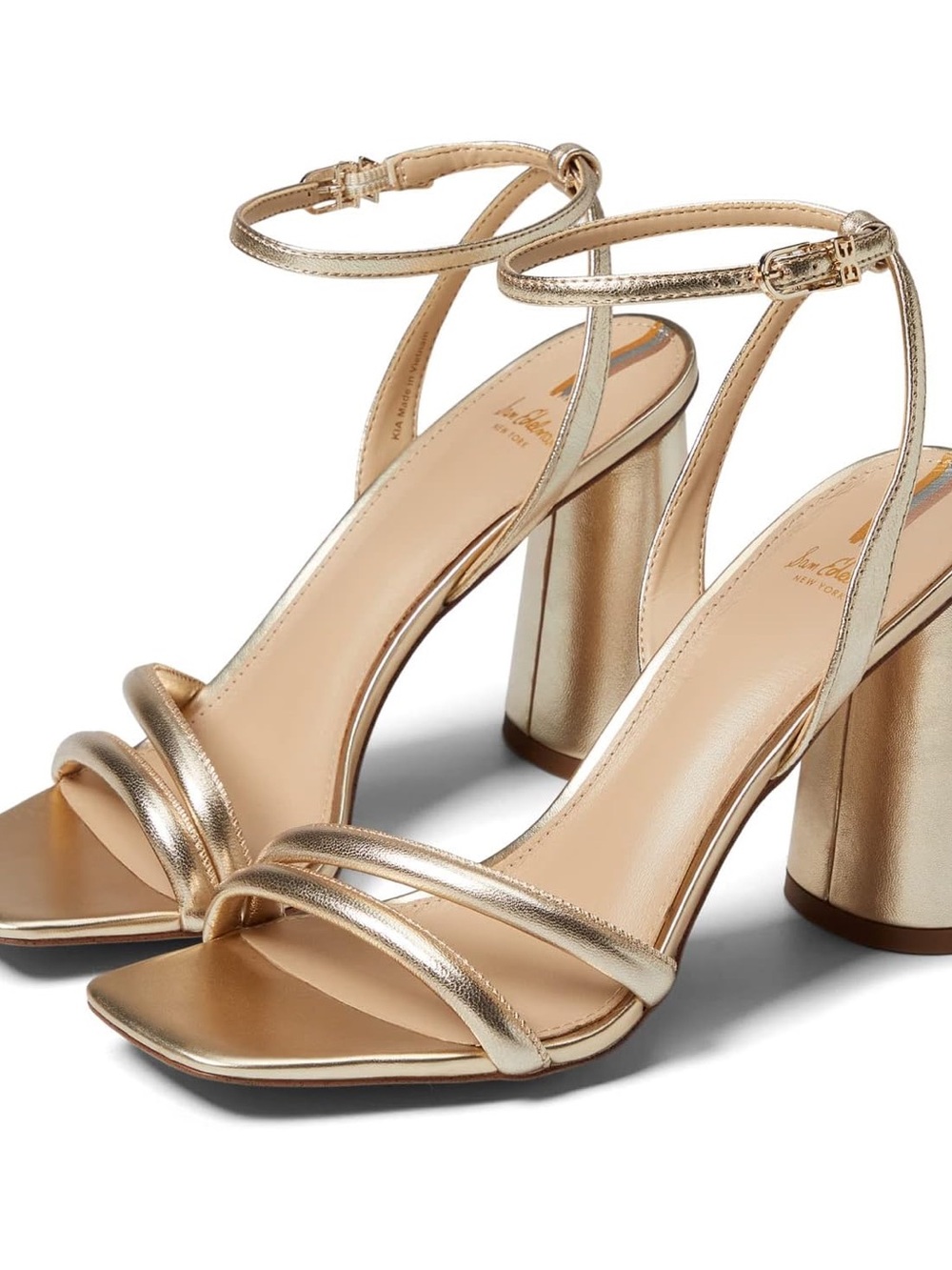 Sam Edelman Metallic Gold Block Heel Ankle-Strap Sandals